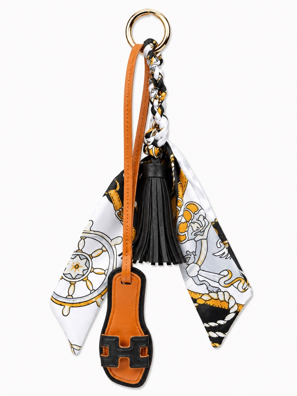 Orange & Black Leather Scarf Tassel Keychain